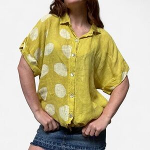 Made in Italy linen Yellow polka dot button up shirt